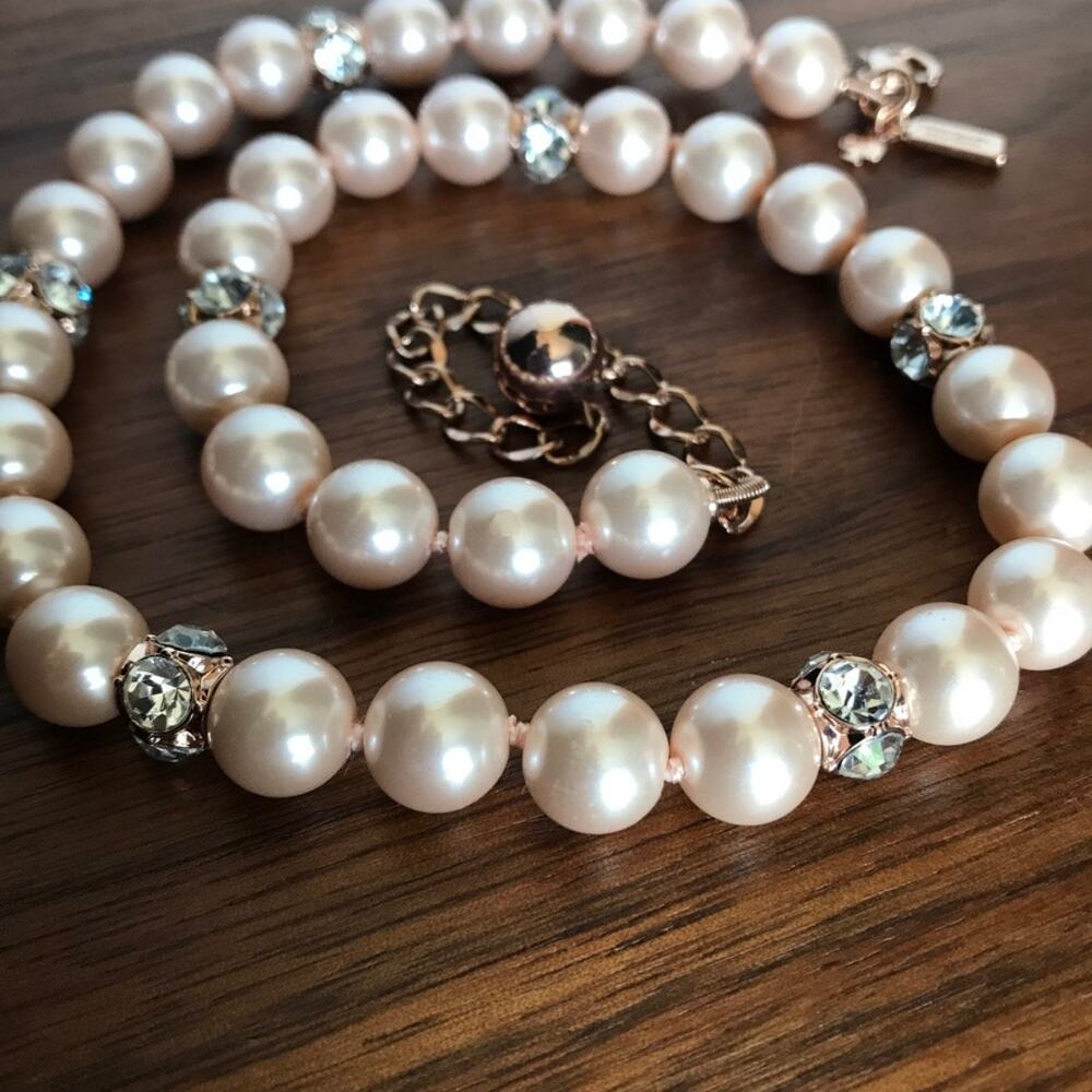 Kate Spade "Lady Marmalade" Blush Faux Pearl Rose Gold Tone Necklace